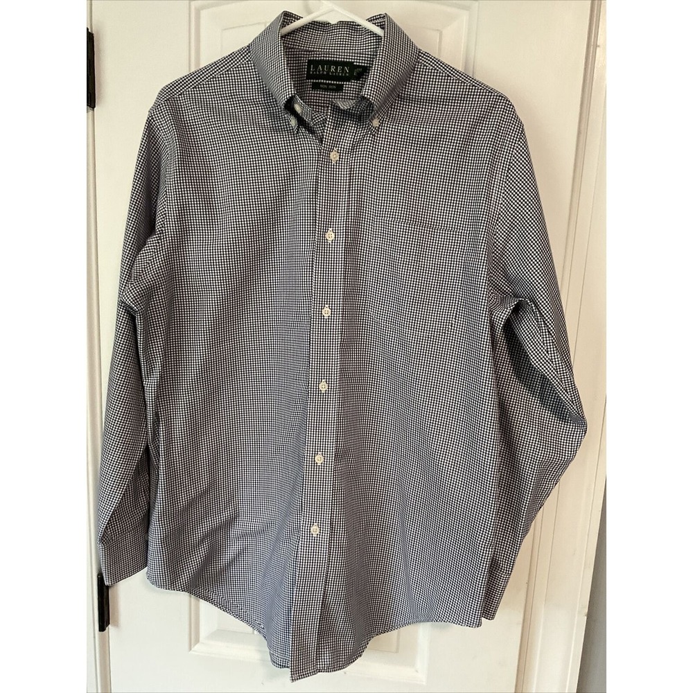 Mens Lauren Ralph Lauren Non Iron Blue Black & White Houndstooth sz 15.5 32/33